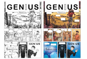 planche couleur extraite du tome 1 de Genius, dessiné par Hirlemann, scénarisé par Salma, mis en couleurs par Ralenti aux éditions Glénat