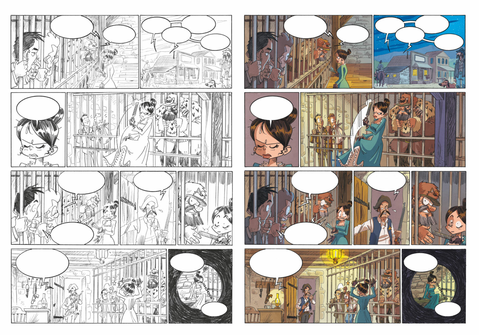 Planche en couleurs extraite de l'album Woodrow tome 1 de Courty, West et Ralenti, aux éditions Kennes, 2023