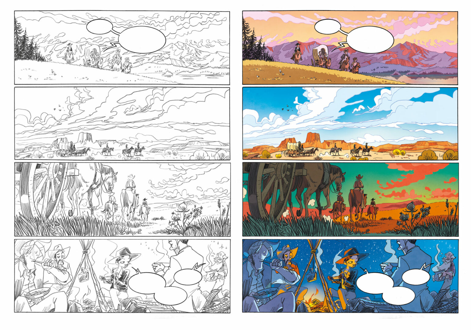 Planche en couleurs extraite de l'album Woodrow tome 1 de Courty, West et Ralenti, aux éditions Kennes, 2023