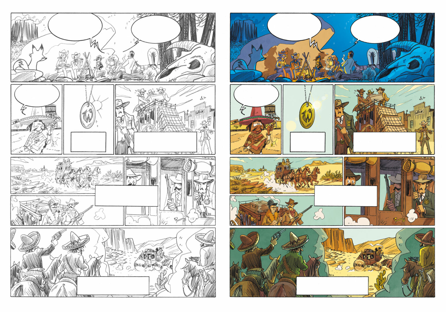 Planche en couleurs extraite de l'album Woodrow tome 1 de Courty, West et Ralenti, aux éditions Kennes, 2023