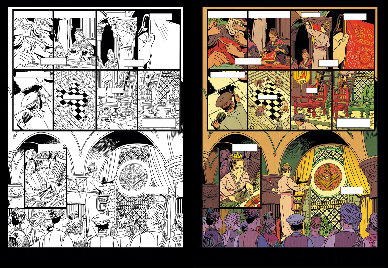 planche en couleurs extraite de L'homme qui voulut être roi, album édité chez Glénat, dessiné et scénarisé par Torregrossa d'après la nouvelle de Kipling