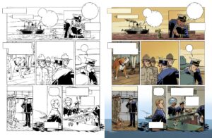 Planche en couleurs extraite de l'album Le Petit théâtre des opérations tome 4 de hervieux et Monsieur le Chien, édité chez Fluide Glacial