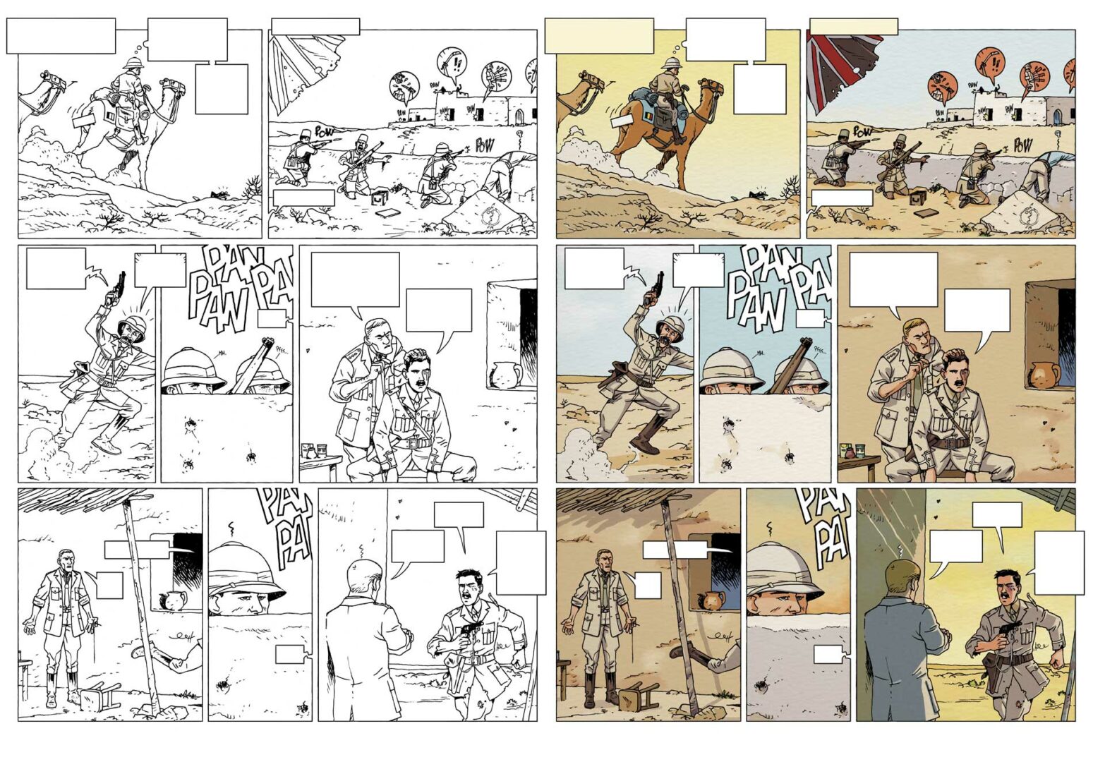 Planche en couleurs extraite de l'album Le Petit théâtre des opérations tome 5 de Hervieux et Monsieur le Chien, édité chez Fluide Glacial