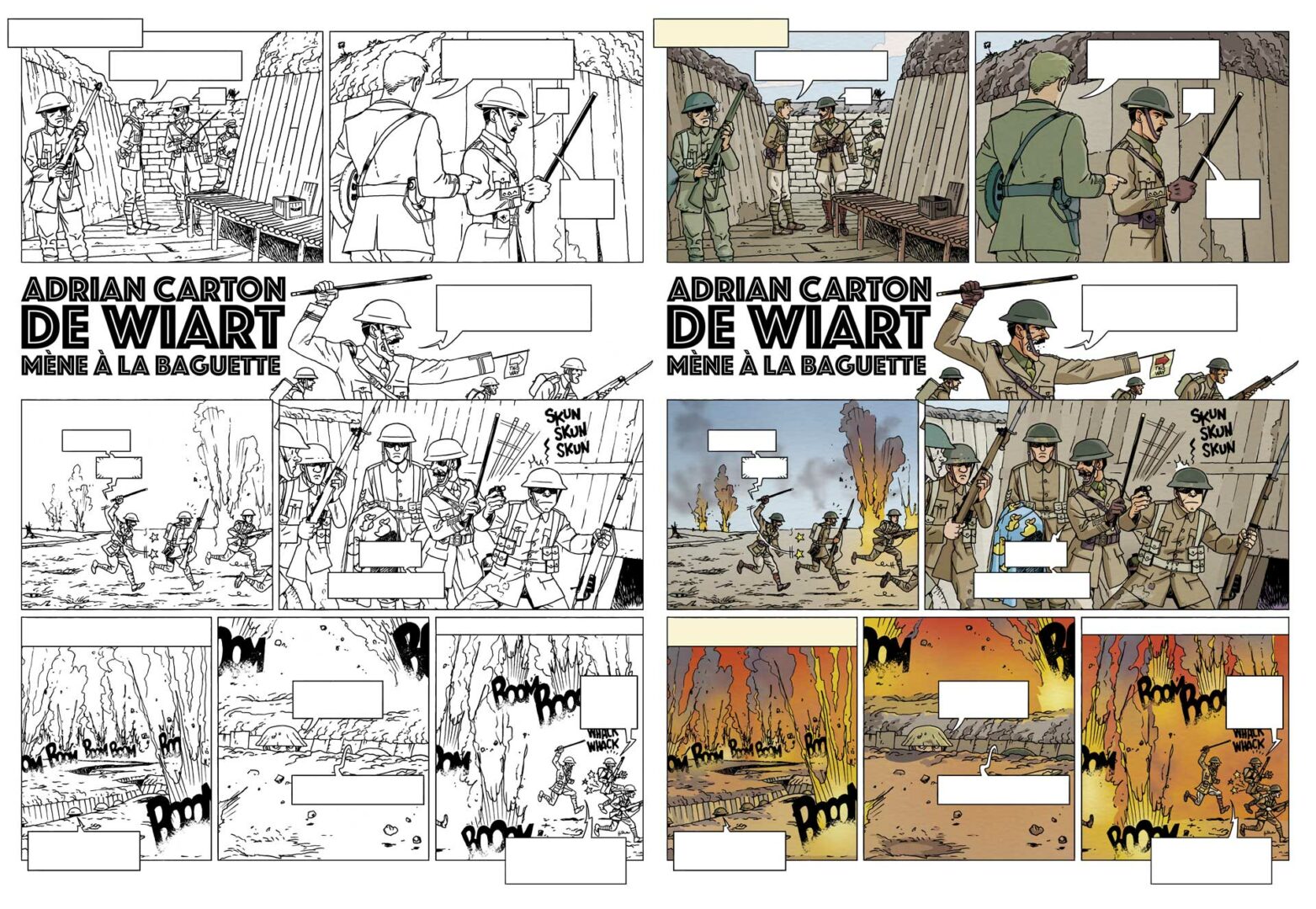 Planche en couleurs extraite de l'album Le Petit théâtre des opérations tome 5 de Hervieux et Monsieur le Chien, édité chez Fluide Glacial