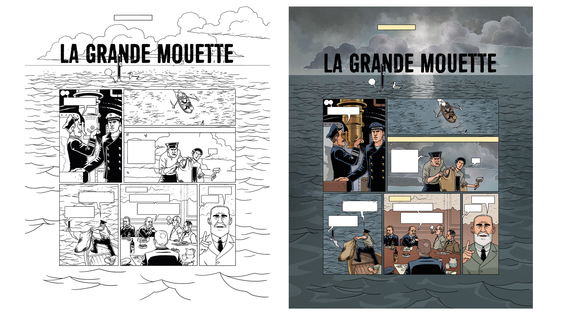 Planche en couleurs extraite de l'album Le Petit théâtre des opérations tome 6 de Hervieux, Monsieur le Chien et Albertine Ralenti, édité chez Fluide Glacial